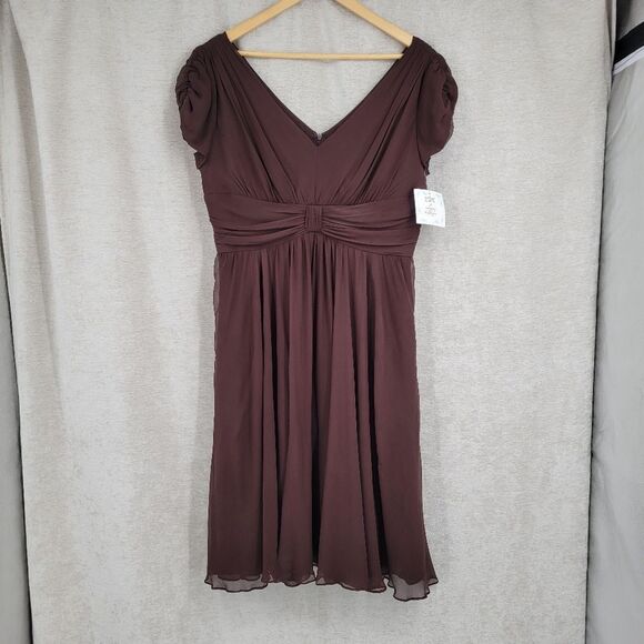 Suzi Chin for Maggy Boutique 100% Silk Chiffon Midi Dress Chocolate Brown NEW - Picture 13 of 13